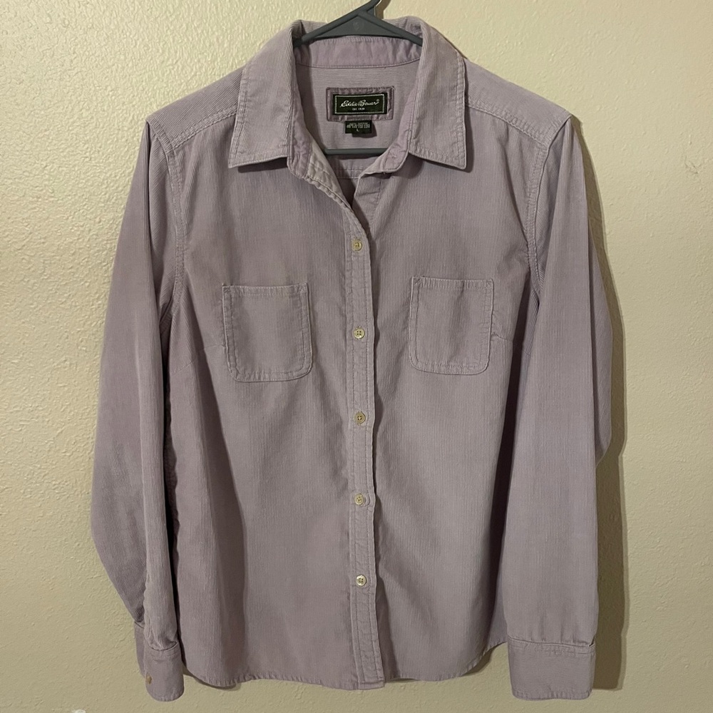 Eddie Bauer Women's Pale Lavender Cotton Corduroy Long Sleeved Shirt Size L